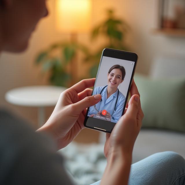 Patient using telemedicine app for virtual visit